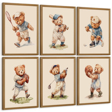 Olctedo Nursery Bear Wall Art Boy Sports Canvas Wall Decor Baby Nursery Prints