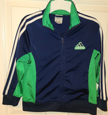 Kids Adidas Track Suit Jacket Blue Green Sport Full Zipper Sz 6