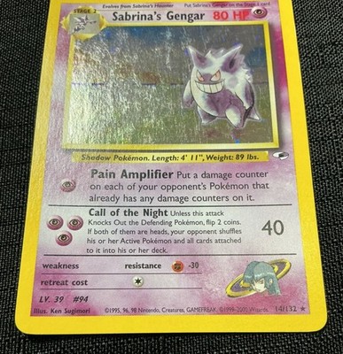 Pokemon Gengar Holo Gym Heroes Card Swirl 14/132 Sabrina's Gengar