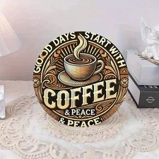 1pc Coffee Lover's Wall Decor - Good Days Start W/Coffee & Peace - Elegant Steam