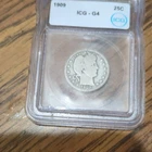 1909 Barber Quarter 25C Silver (0.9) Philadelphia Business Strike ICG G4