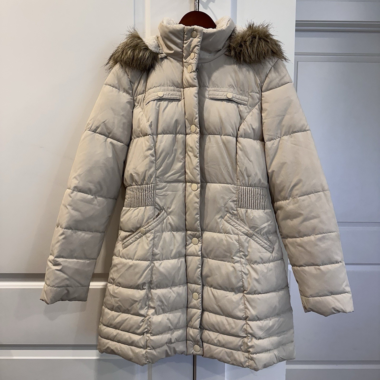 Vintage Rare Esprit Women’s MED Puffer Parka Jacket Removable Hood Faux Fur Y2K image 3