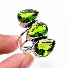 Green Peridot Gemstone Handmade 925 Sterling Silver All Size Ring For Gift