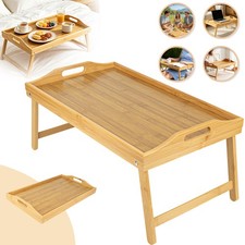 Bamboo Bed Tray Table Breakfast Tray with Folding Legs Laptop Stand Snack Tray