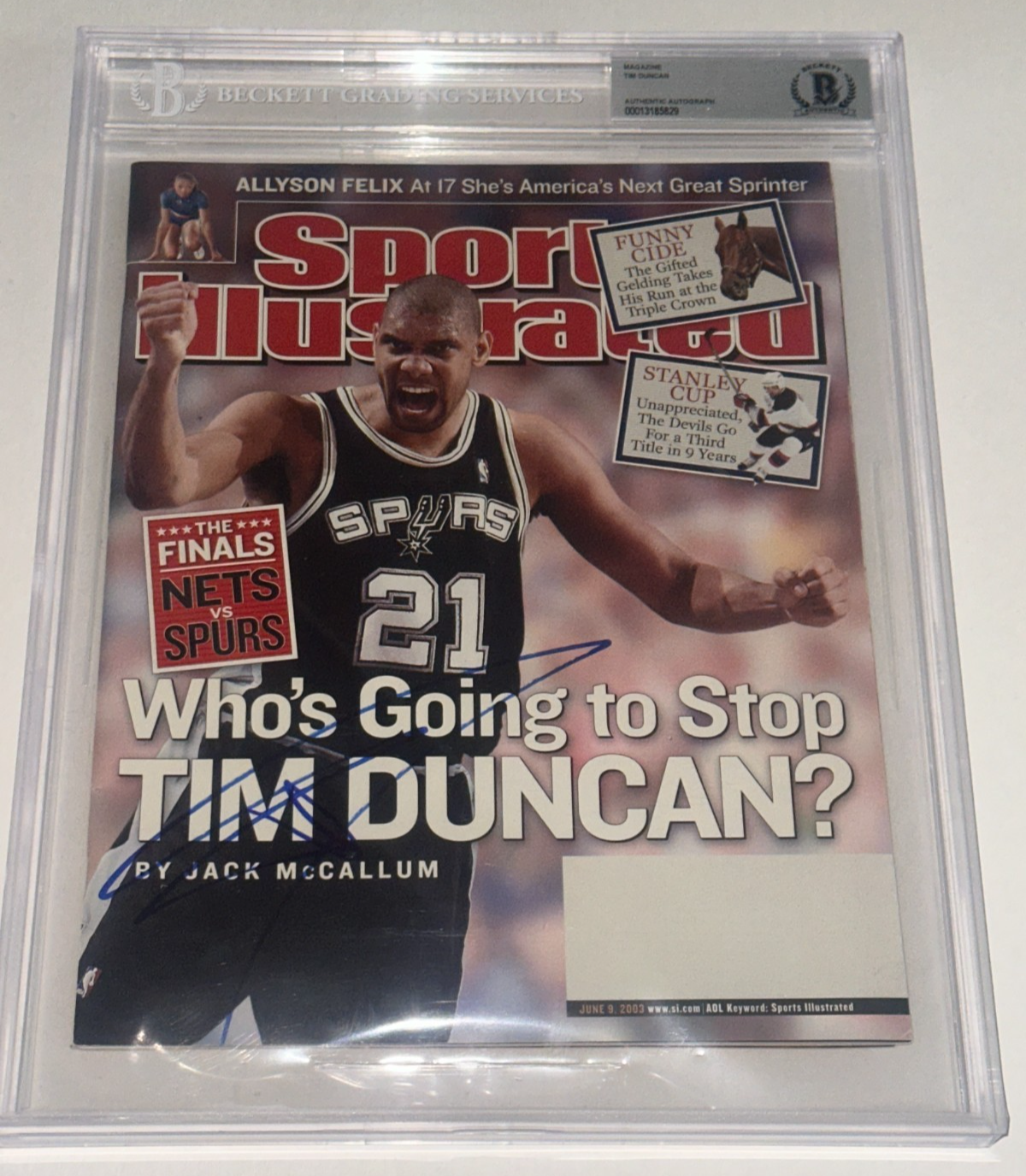 Tim Duncan Autographed Signed San Antonio Spurs (Spurs) 6/9/03 SPORTS ILLUSTRATED Beckett Encapsulated BAS 