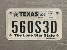 EXPIRED TEXAS MOTORCYCLE LICENSE PLATE THE LONE STAR STATE RANDOM LETTERS FAIR.