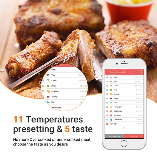 BBQ Thermometer Digital Bluetooth Grillthermometer Smoker Küche Ofen IBT-4XS C/F - Bild 7 von 14