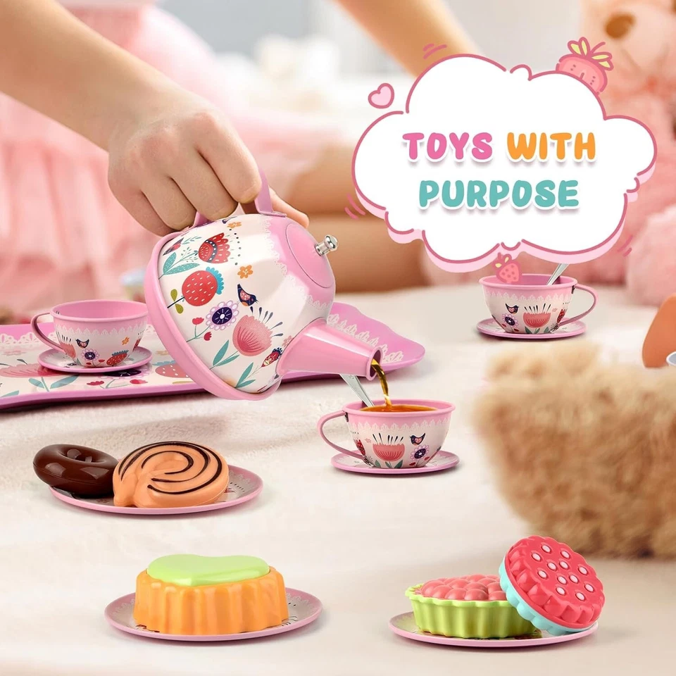 Juego de fiesta de té para niños para niñas pequeñas comida dulces princesa hora del té cocina Foto 4 de 4