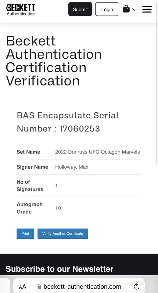 Max Holloway Signed UFC Donruss Octagon Marvels Card IP Slabbed Beckett BAS c - Image 3 of 3