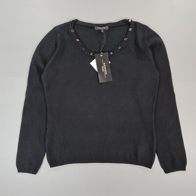 Weekend Max Mara Damen Pullover schwarz XL Baumwolle Kaschmir verziert Pulli