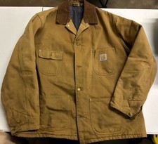 Vtg Carhartt Blanket Lined Chore Jacket Coat Mens Work Distressed Corduroy