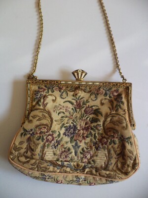 alte viktorianische antike Vintage Needlepoint Petit Point Clutch Tasche Handtasche Geldbeutel