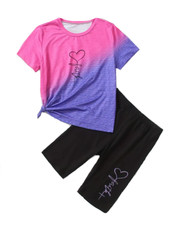 New Boutique Girls 12 Pink Purple Ombre Silky Soft Heart Faith Shorts Set