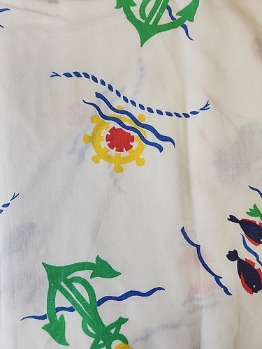 Vintage Fabric Fish Boats Ship Anchor Juvenile Novelty Pillowcase Chambray Trim - Picture 5 of 10