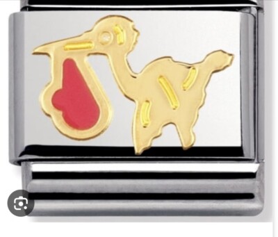 Genuine Nomination 18ct Gold & Stainless Steel Pink Stork Baby Girl Charm