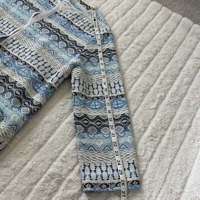 Peck & Peck Embroidered Fringe Open Front Jacket Blazer Blue White