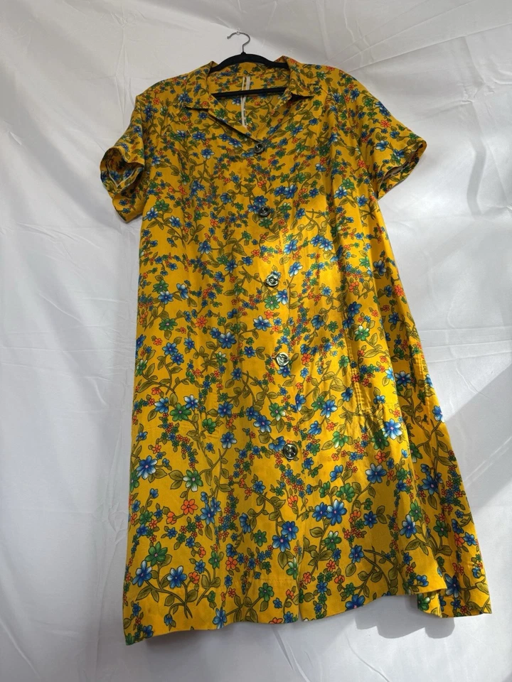 Vestido o cárdigan vintage años 70 vibrante floral estampado a mano tela abotonada Foto 3 de 4