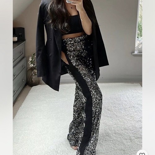 NEW $169 Zara Silver Black Sequin Dress 