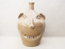 Southern Folk Art Face Jug, Studio Pottery Sculpture, Signed Allen Ham