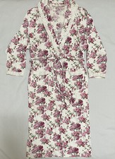 Vtg Victorias Secret Belted Robe Pink Floral Cotton Medium Large Gold Label