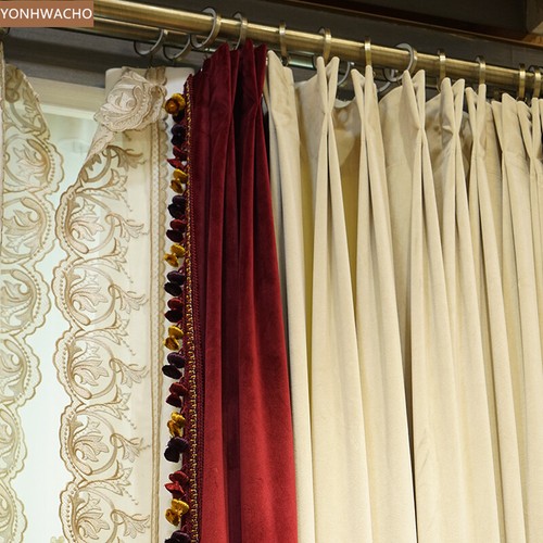 high-grade living room white red thick velvet cloth blackout curtain tulle C400 - Picture 2 of 12