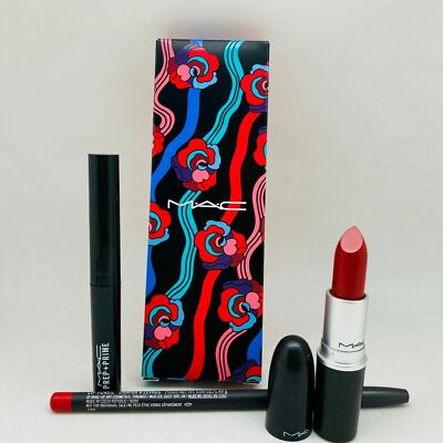 Mac spring for Red lips kit  Prep Prime Lip Pencil And Cremesheen Lipstick NIB