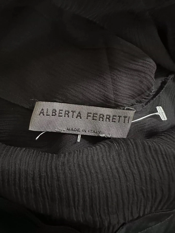 Blusa ALBERTA FERRETTI Negra Gasa Seda Transparente PEQUEÑA Top Manga Larga Usada Una Vez Foto 4 de 4