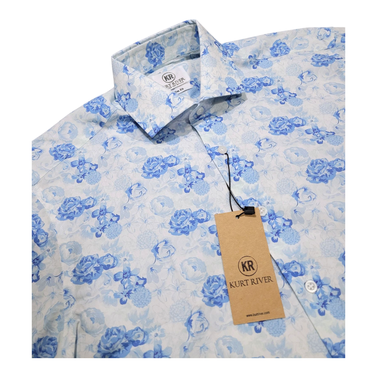 NWT Kurt River Shirt Mens Blue Floral Roses Button Up Long Sleeve