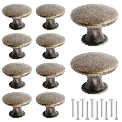Rustic Brass Hardware 10 Pcs Round Rustic Brass Drawer Knobs Hardware Antique Brass Cabinet ...