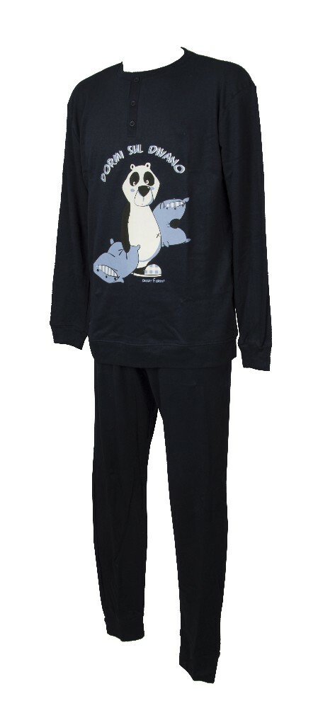CRAZY FARM Herren Schlafanzug Winter Baumwolle Interlock Langarm Henley Neck Art