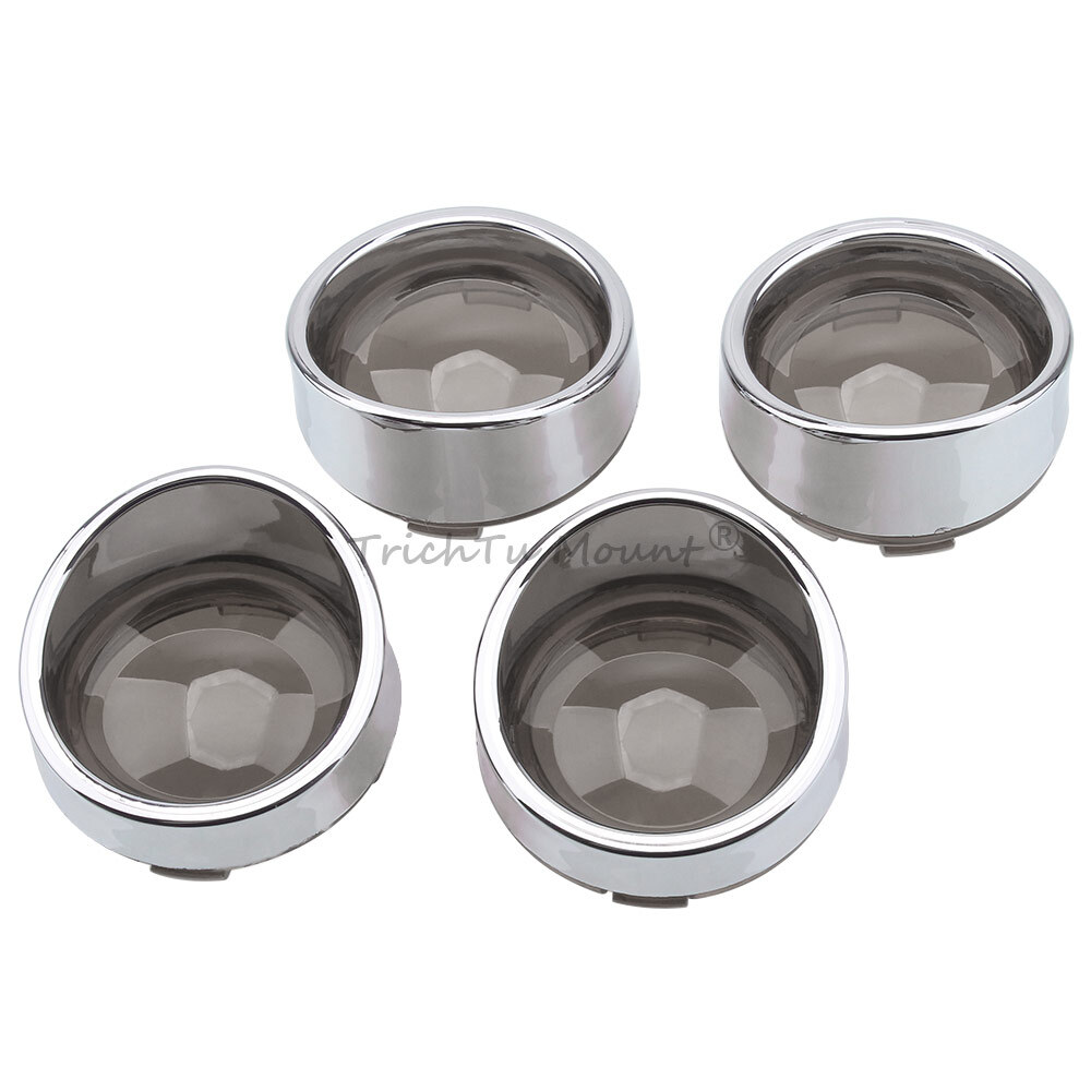 4x Smoke Turn Signal Lens Covers w/Chrome Visor Bezels For Harley Sportster Dyna
