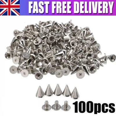 100Pcs 10mm Punk Cone Spikes Screwback Studs for DIY Leather Clothing Jacket NEW