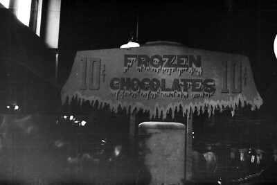 Vintage Old 1930s Photo Negative of Creative Store SIGN For Frozen Chocolates 