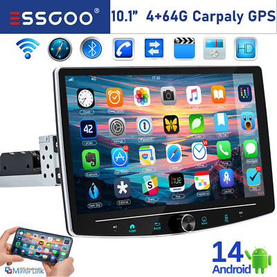 10'' 4+64G Android 14 Carplay Car Stereo 360° Rotatable Screen GPS Navi Bluetooth