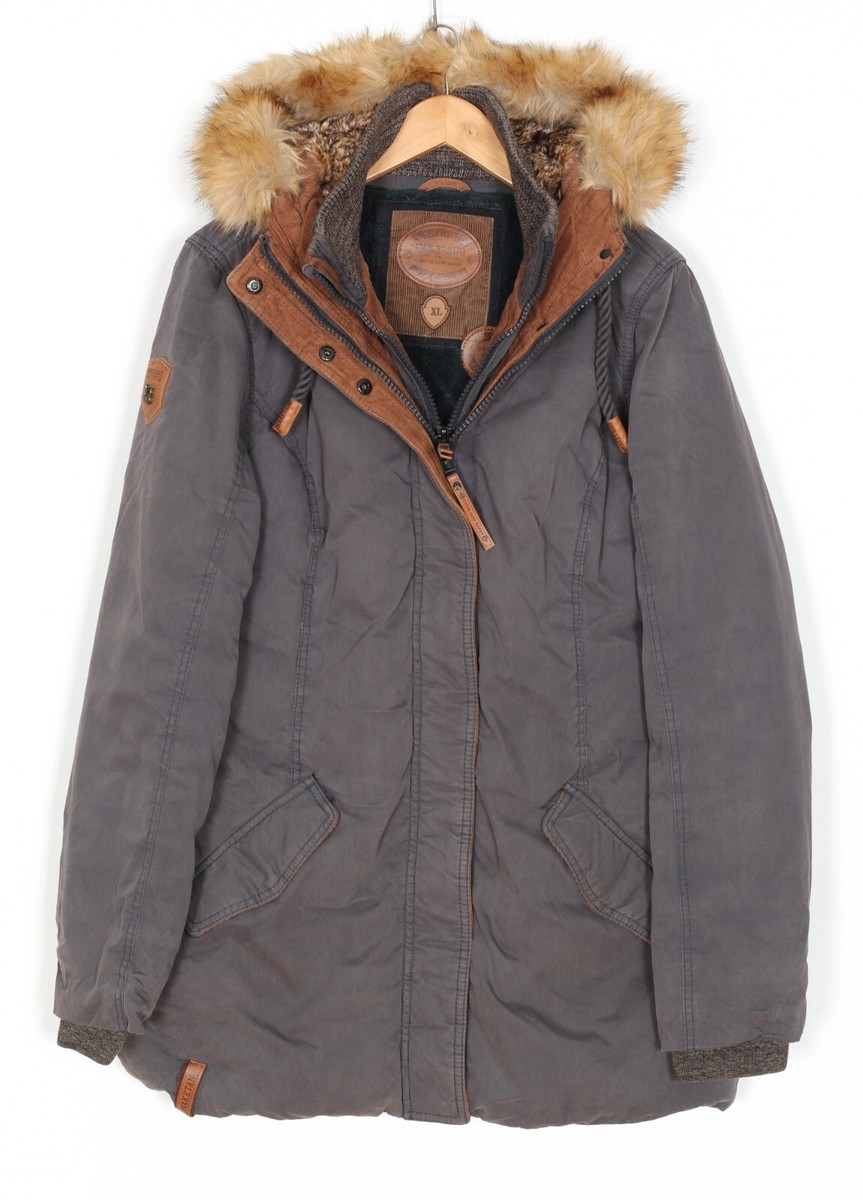 Faux Fur Naketano Veste Hiver Femme Manteau Long Fourrure Noir