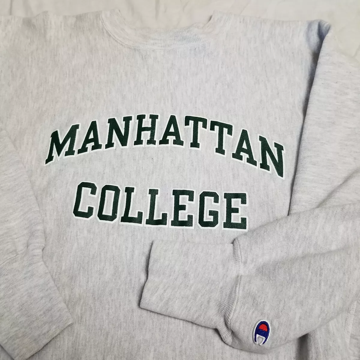 VTG 90s Champion Reverse Weave Manhattan College Sweatshirt Gray Green XXL  2XL