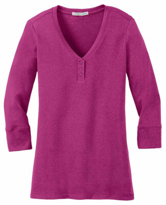 6 Pack! Port Authority Women's Three Button 3/4 Sleeve Henley LM1007 Magenta 3XL