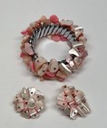 Vintage Japan Pink Mother Of Pearl Cha-cha Expansion Bracelet & Earrings Set — photo 2