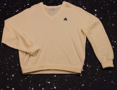 Vintage Izod Acrylic Knit Off-White V-neck Sweater - X-Large - Made in USA