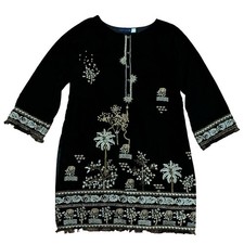 Sadabahar Pakistani Kurti Tunic Jewel Embellishments Black Velvet Embroidered