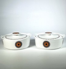 Pair of Vintage J&G Meakin Studio Casserole Dishes with Lids Sunburst Design