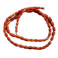 Coral Oval Graduated Beads Strand  16" Long  8x4 to 6x3mm  Red  1 Strand 