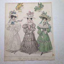 Original 1828 World Of Fashion Coloured  Dresses Feuilletons