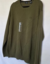 Izod Argyle Cable Knit Sweater Men's Size L - Green 100 Cotton Long Sleeve