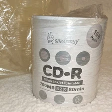 Smartbuy 100-Pack CD-R 52X 700MB Silver Inkjet Printable Discs