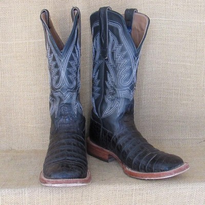DURANGO Pro Rodeo Black Leather Caiman Belly Square Toe Cowboy Boots ~ Size 7M
