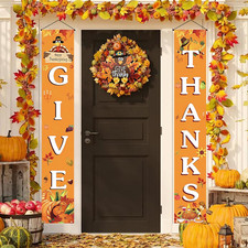 Thanksgiving Decorations   GIVE THANKS Banner Porch Sign Autumn Pumpkin Maple Le