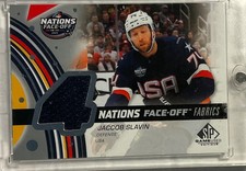 Jaccob Slavin TEAM USA 2025-26 UD SP Game Used Auth. 4 Nations Face-off Fabrics