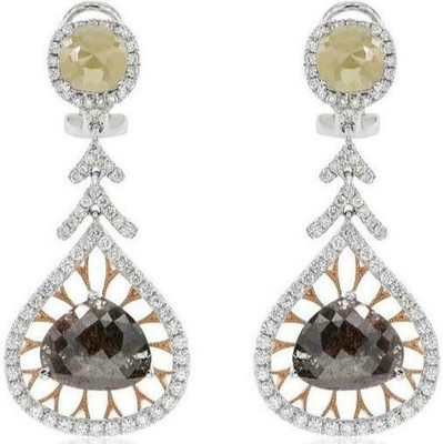 LARGE 11.22CT WHITE & MOCHA DIAMOND 18KT WHITE & ROSE GOLD 3D HANGING EARRINGS