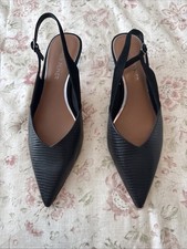 New Donald Pliner Leather Black Lizard Print Slingback Kitten Heel Size 9.5M
